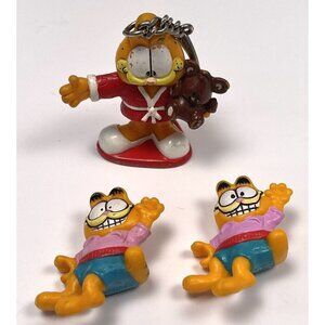 VTG 1981 Lot 3 GARFIELD Figures Keychain Shelf Sitters Red Robe Teddy Bear Wave